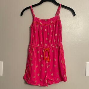 Boden 7-8 Girl's Romper Shorts Shortalls Pink Gold Strawberry